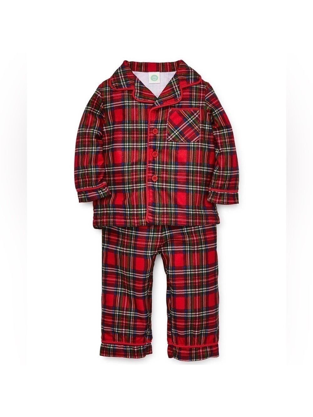 Little Me Pajamas Unisex Little Me Red Tartan Plaid Collared Toddler Pajama Set